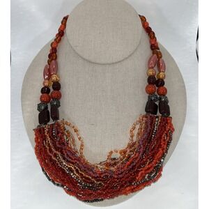 Multi Strand Gem Stone Necklace Tribal Ethnic Bohemian Multi Color Statement